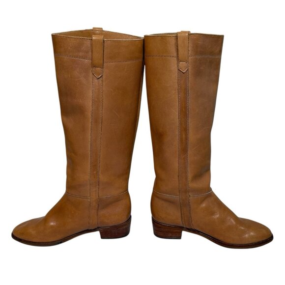 Vintage Leather Riding Boots Women's Tan Knee High Size 7 Campus Boho Y2K - Picture 2 of 16